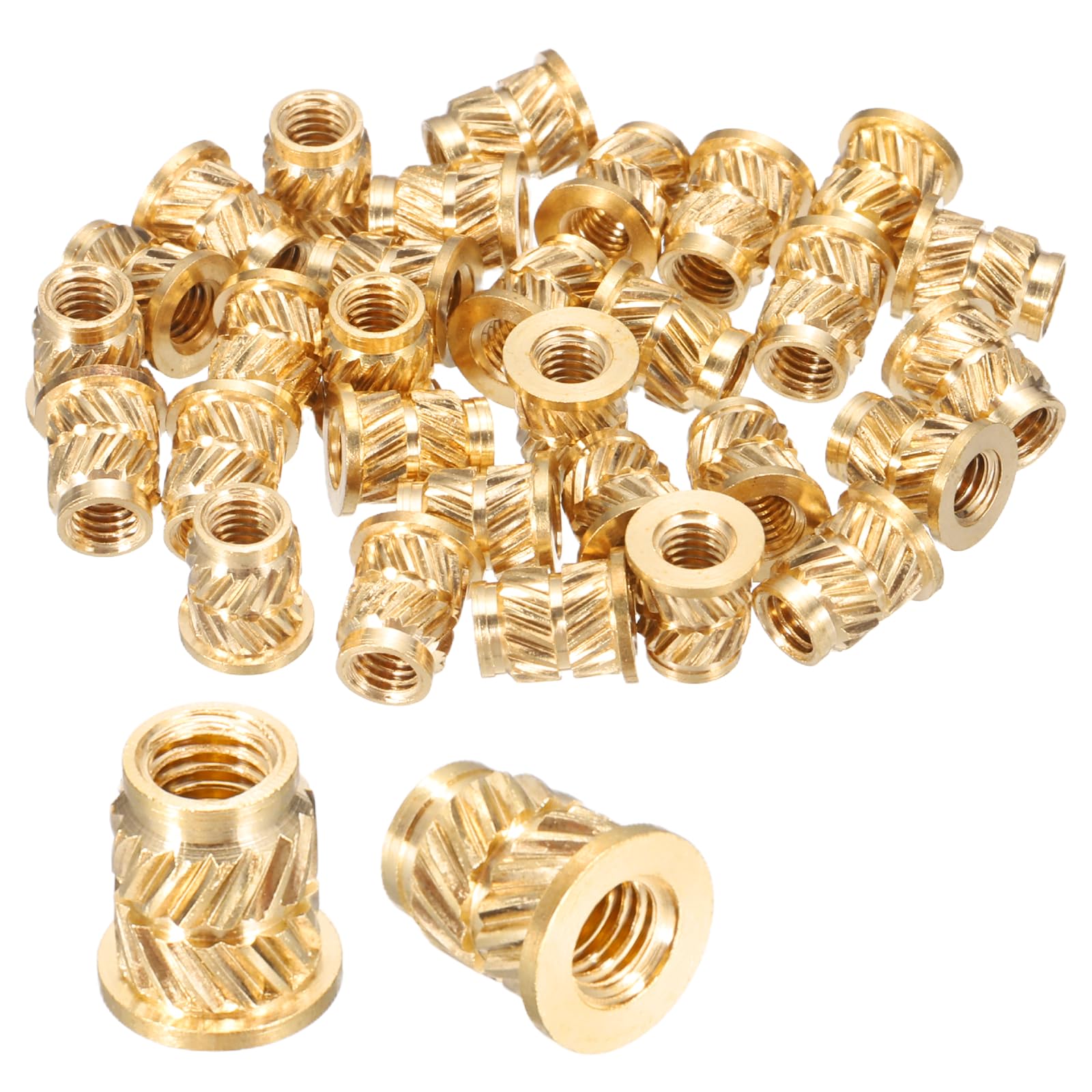 sourcing map 30 Pcs Threaded Inserts, M3 x 6.3mm H x 4.6mm OD Brass Metric Knurled Flange T-Nuts Female Threaded Heat Set Inserts Embedment Nut for Plastic and 3D Printing Components