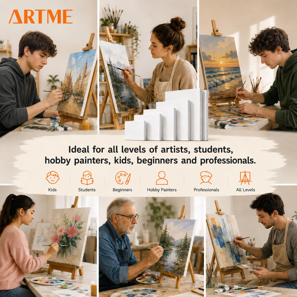 Artme Tela intelaiate 8 pezzi 280GSM 100% cotone bianco grana media per acrilico/olio