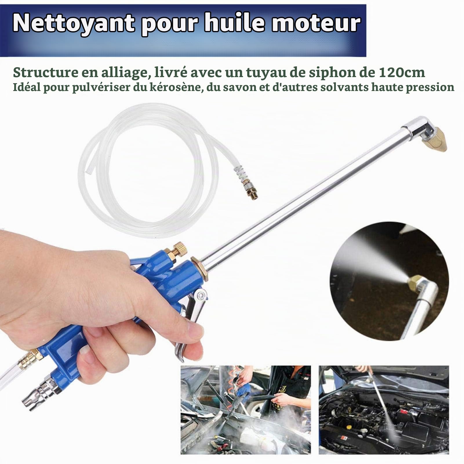 Pistolet Pulverisateur,PulvéRisateur Pneumatique et tuyau de 1,2 m, Pistolet de pulvérisation de solvant à siphon pneumatique de 40 cm, pistolet de nettoyage à jet d'eau de siphon avec buse en laiton