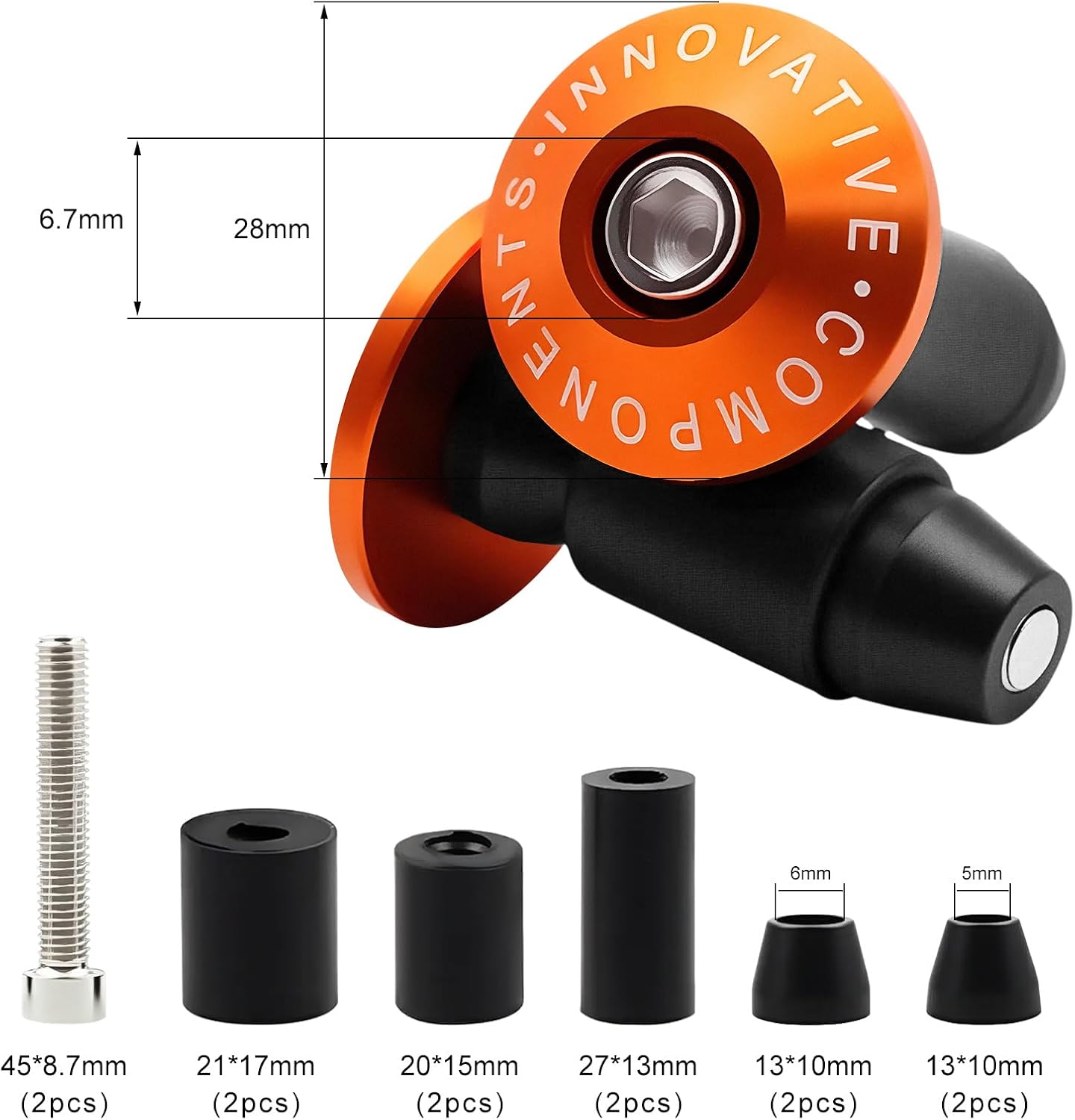 2 PCS Motorcycle Handle Bar End Weights, 7/8" Aluminum Alloy Handlebar Grips Cap Anti-Vibration Slider Plug, Shockproof Handlebar End Plugs for Motorcycles Bikes Scooters (Orange)