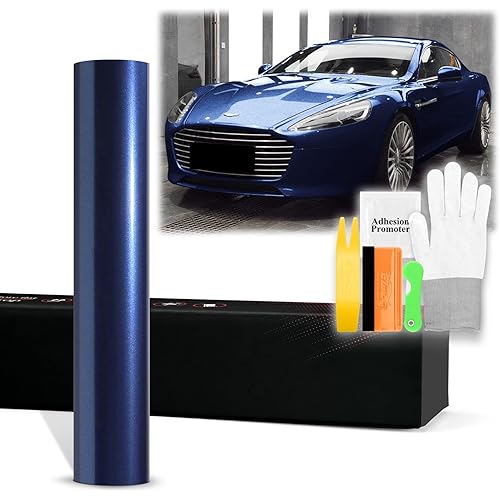 60"x660" (5FTx55FT) Premium PET Super Gloss Metallic Midnight Blue High Glossy Sticker Decal Car Auto Vehicle Motorcycle Vinyl Wrap Air Release Self Adhesive Peel and Stick Bubble Free Tool Kit