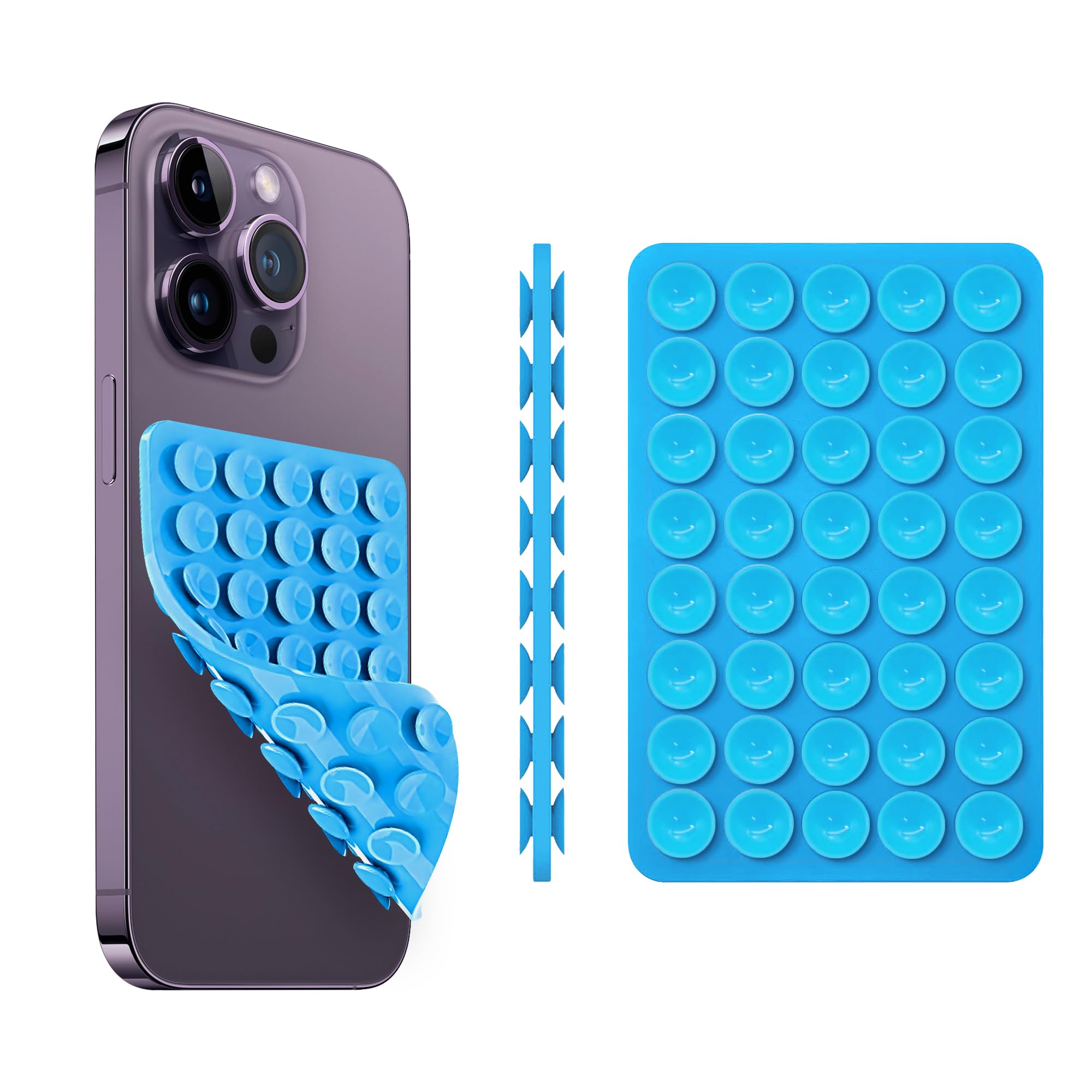 Silicone Strong Double-Sided Suction Phone Case，Suction Phone Mount-Hand Free,Strong Grip Holder for Selfies & Videos - Durable, Easy to Use - iPhone & Android Compatible- 2.56″ x 3.49″ (Blue)