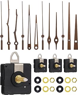 4 Pack Clock Mechanism and Walnut Wood Clock Hands, Long Shaft Quartz Clock Movement Non-Ticking Super Silent, DIY Kit Repair Replacement Part, Fit for 12-14 inches Clock