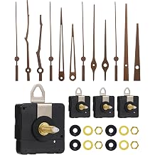 4 Pack Clock Mechanism and Walnut Wood Clock Hands, Long Shaft Quartz Clock Movement Non-Ticking Super Silent, DIY Kit Repair Replacement Part, Fit for 12-14 inches Clock