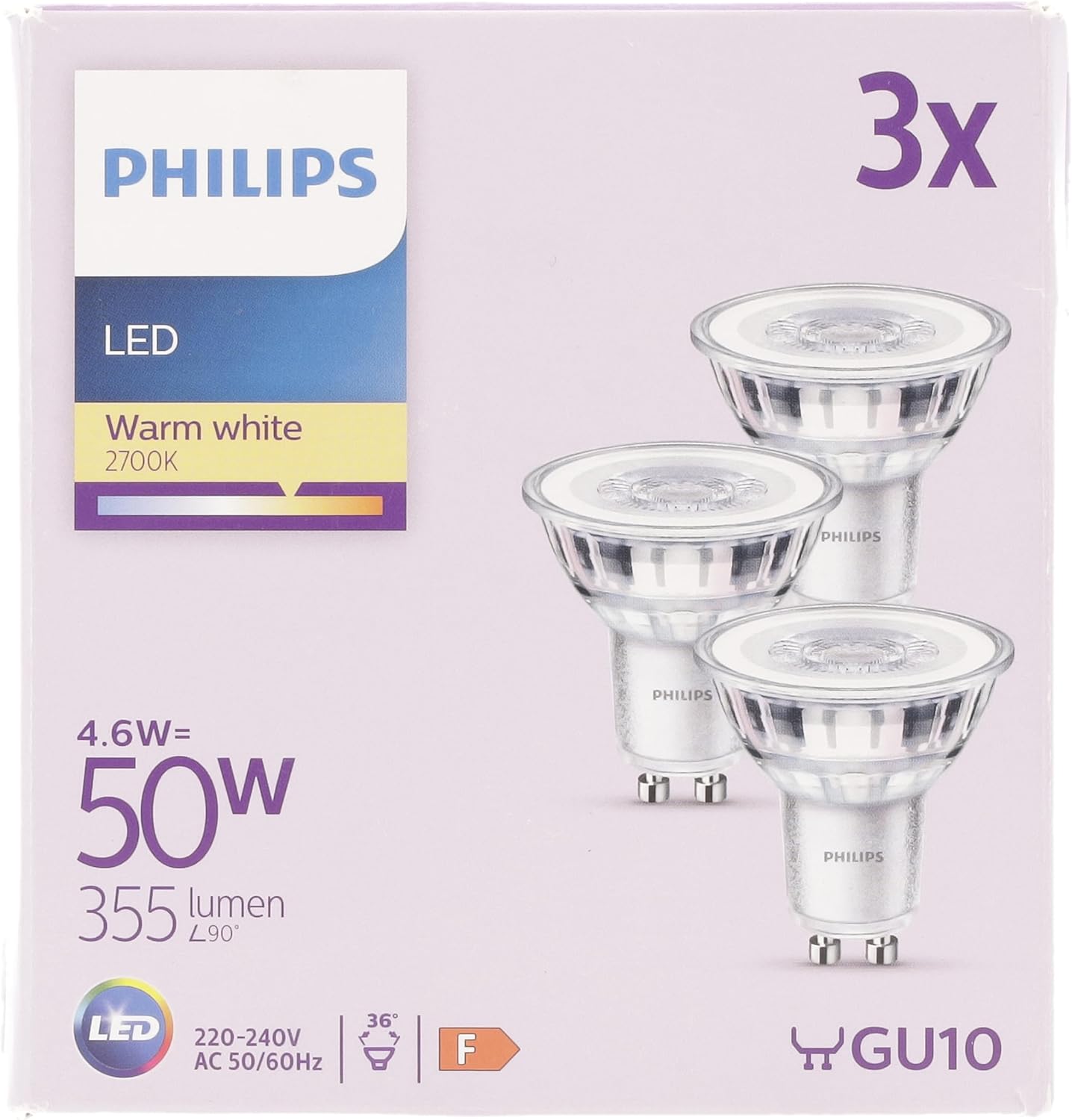 Philips LED, Faretto LED, Luce Bianca Calda, 50W, GU10, 3 pezzi - Immagine 5