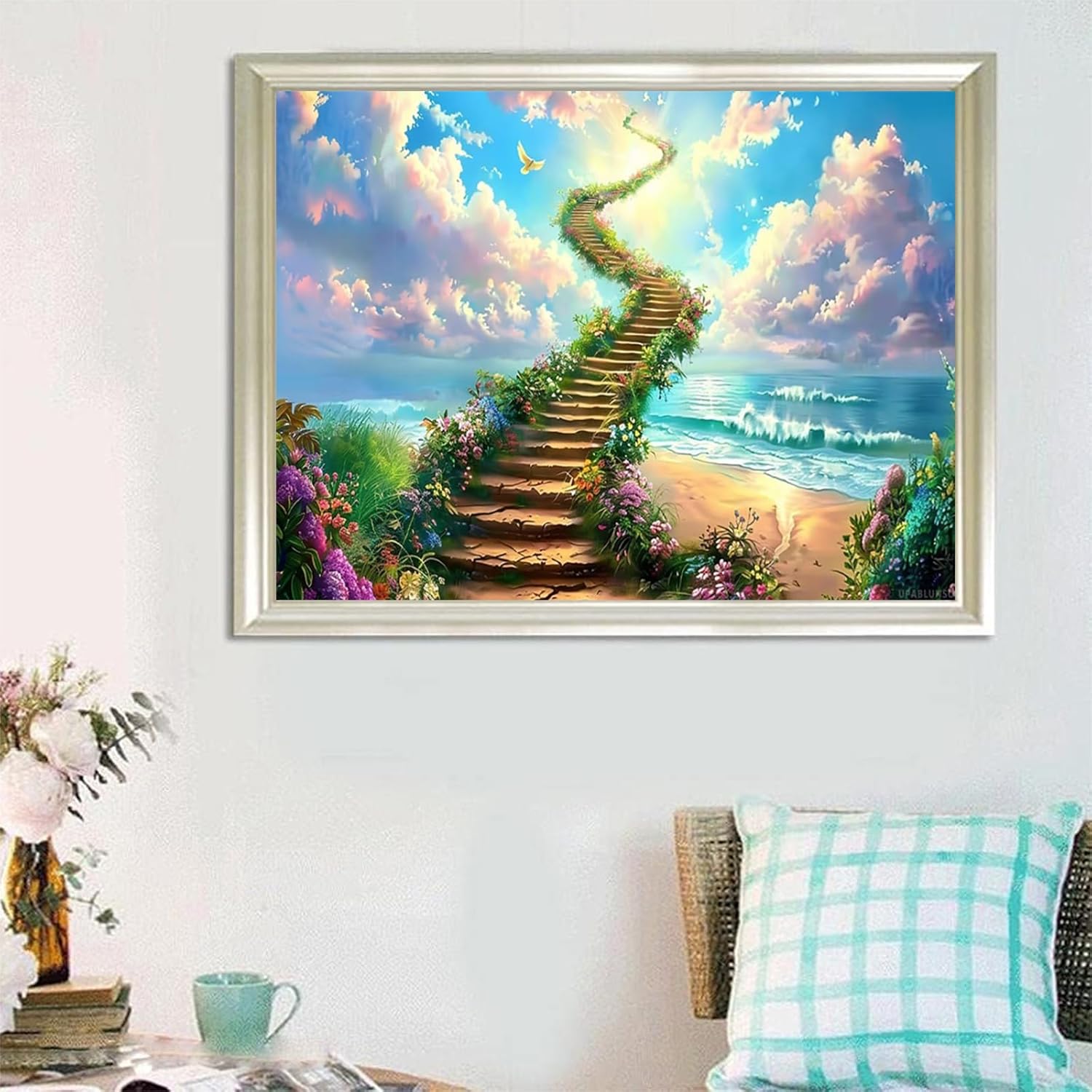 5D Diamond Painting, Ladder to Heaven Diamond Art Kits for Adults, Landscape Diamond Art Kits, Round Drill Diamond Art Painting, Gem Art Diamond Dots Crafts for Adults, Room Home Decor 12x16 inch