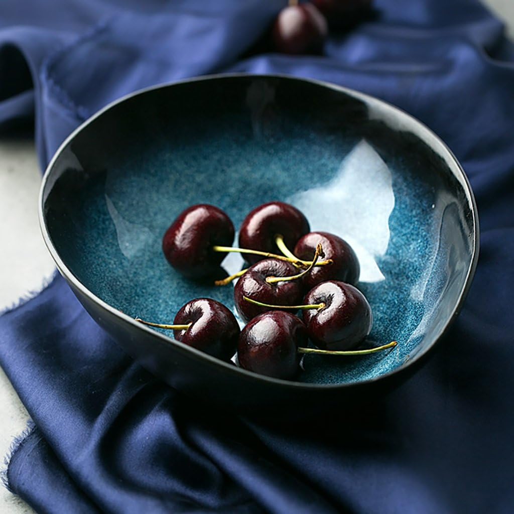 Creative Blue Ceramic Bowl Tableware Salad Ramen Bowl Fruit Plate