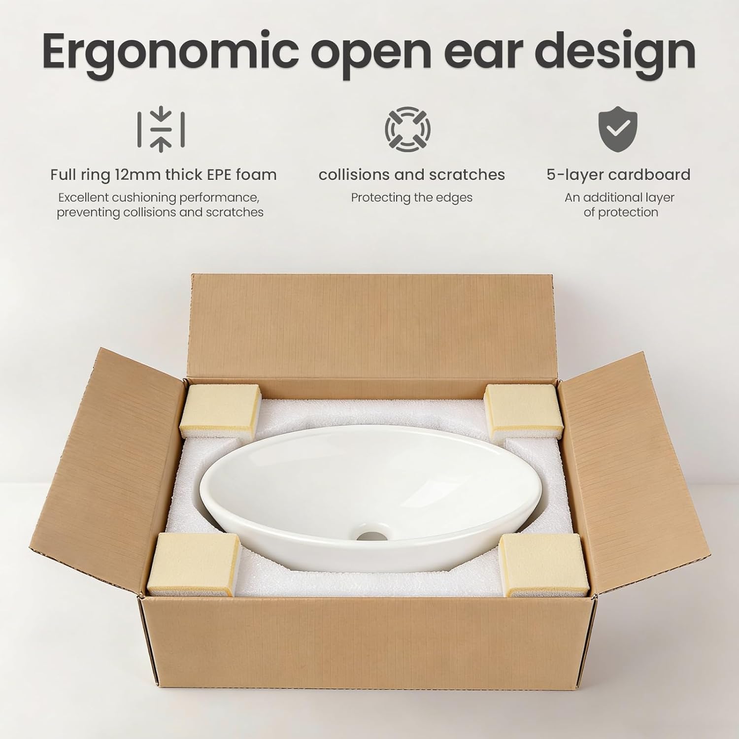 NUESTRA VIDA 20.5×12.6×5.5 inch Bathroom Vessel Sink, Modern Egg Shape Vanity Sink Above Counter Art Basin without Overflow, Oval Vessel Sink Bowl for Vanity Surface Mounted, Glossy White