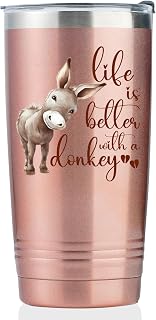 Onebttl Donkey Gifts for Women on Birthday Christmas, 20oz Stainless Steel Tumbler with Lid and Straw, Rose Gold