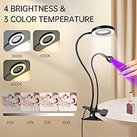 Vista 2 de AORAEM Lámpara LED UV para uñas: lámpara U V de cuello de cisne de doble cabeza para uñas de gel, luz LED de curación flash con 6 lupas para el Negro
