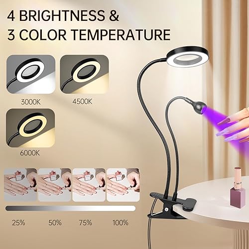 Miniatura 2 de AORAEM Lámpara LED de uñas U V, luz de gel de 3 W, lámpara flexible de cuello de cisne, secado rápido, esmalte de gel de doble cabeza, luz de curado