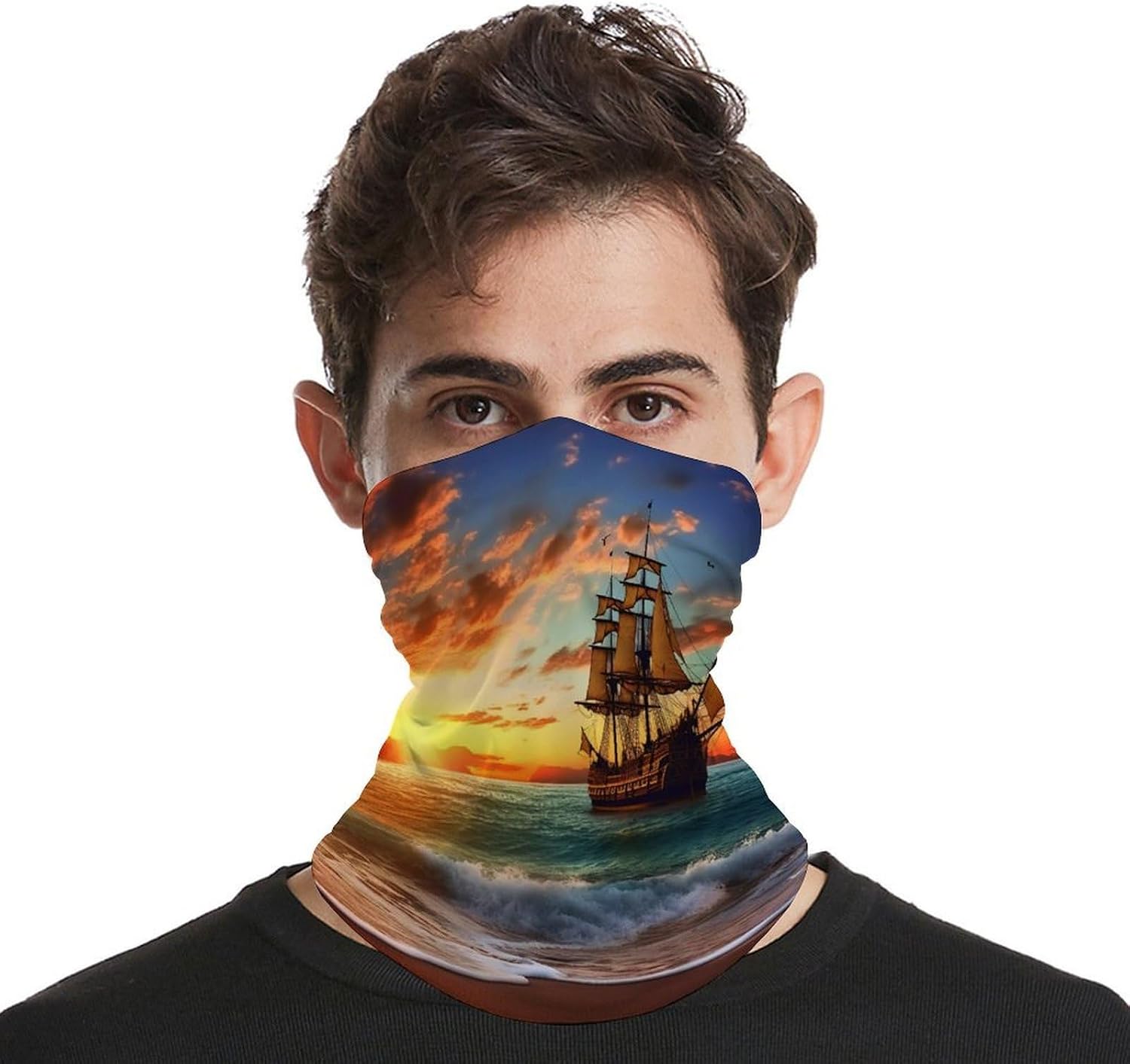Sun Protection Neck Gaiter Pirate Ship in The Sunset Balaclava Fishing Mask Hiking Cycling Sports Scarf