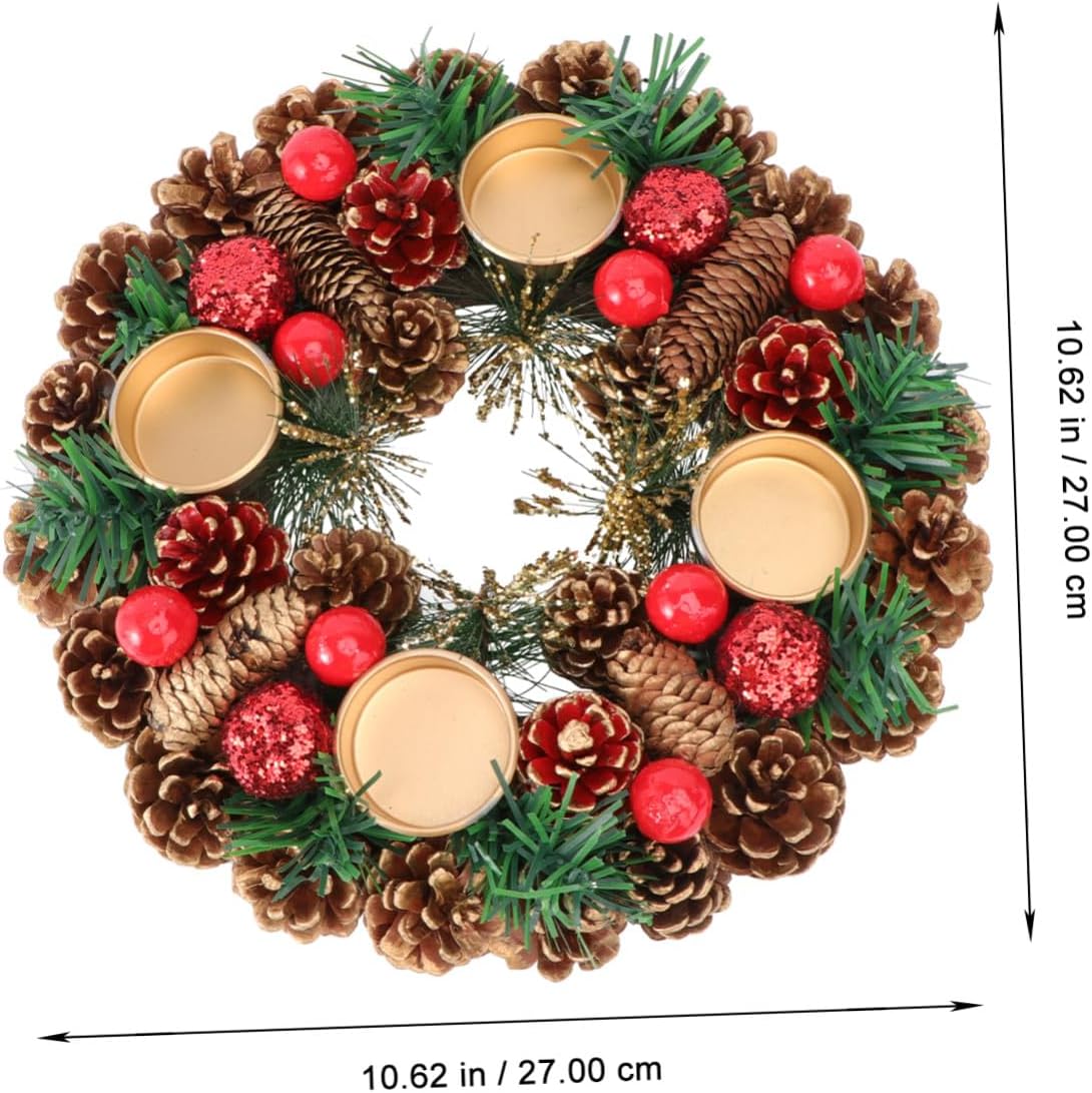 SOLUSTRE Christmas Candleholder and Handmade Garland 27cm Wreath Christmas Ornament Home Decoration Seasonal Candle Stand for Holiday Door and Table Display