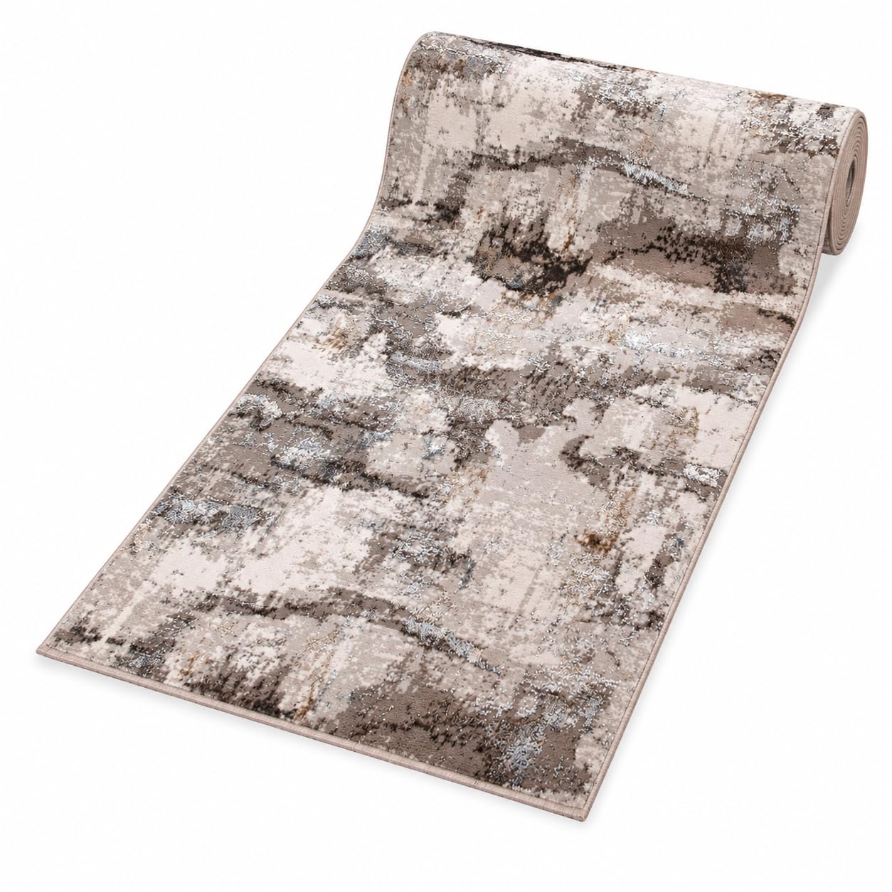 Mazovia Teppich Läufer Flur 120x375cm Beige Creme Abstrakt Modern Kurzflor