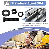 Vista 3 de 1/4-20 x 2-1/2" Tornillos de cabeza hexagonal, pernos, tuercas, arandelas planas y de bloqueo, rosca completa, acero inoxidable 18-8, acabado negro