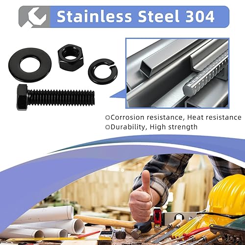 Miniatura 3 de 6 juegos de tornillos de cabeza hexagonal de 38-16 x 1 pulgada, tuercas, arandelas planas y de bloqueo, totalmente roscados, acero inoxidable 18-8,