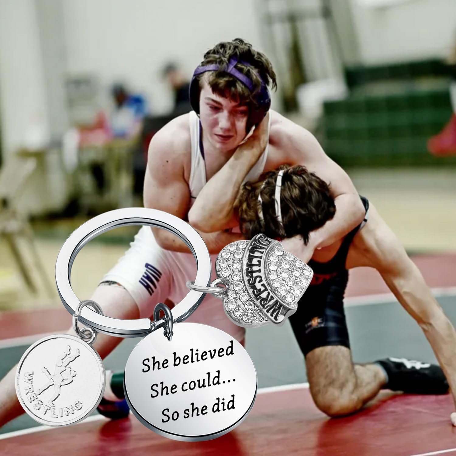 PLITI Wrestler Gift Wrestling Lover Gift Wrestling Team Gift She Believed She Could So She Did Wrestling Keychain