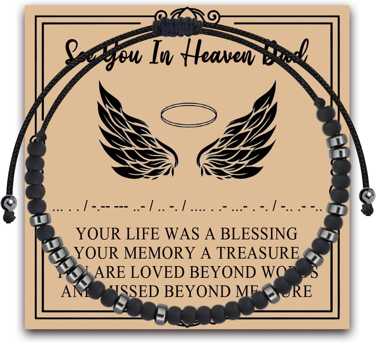 MAOFAED Father Memorial Gift, See You In Heaven Dad Morse Code Bracelet for Women Men, Loss of Father Gift(heavenDadCA)