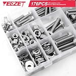 176PCS Heavy Duty Bolts and Nuts Assortment Kit, 304 Stainless Steel, Includes 9 Most Common Sizes (1/4-20, 5/16-18, 3/8-16)