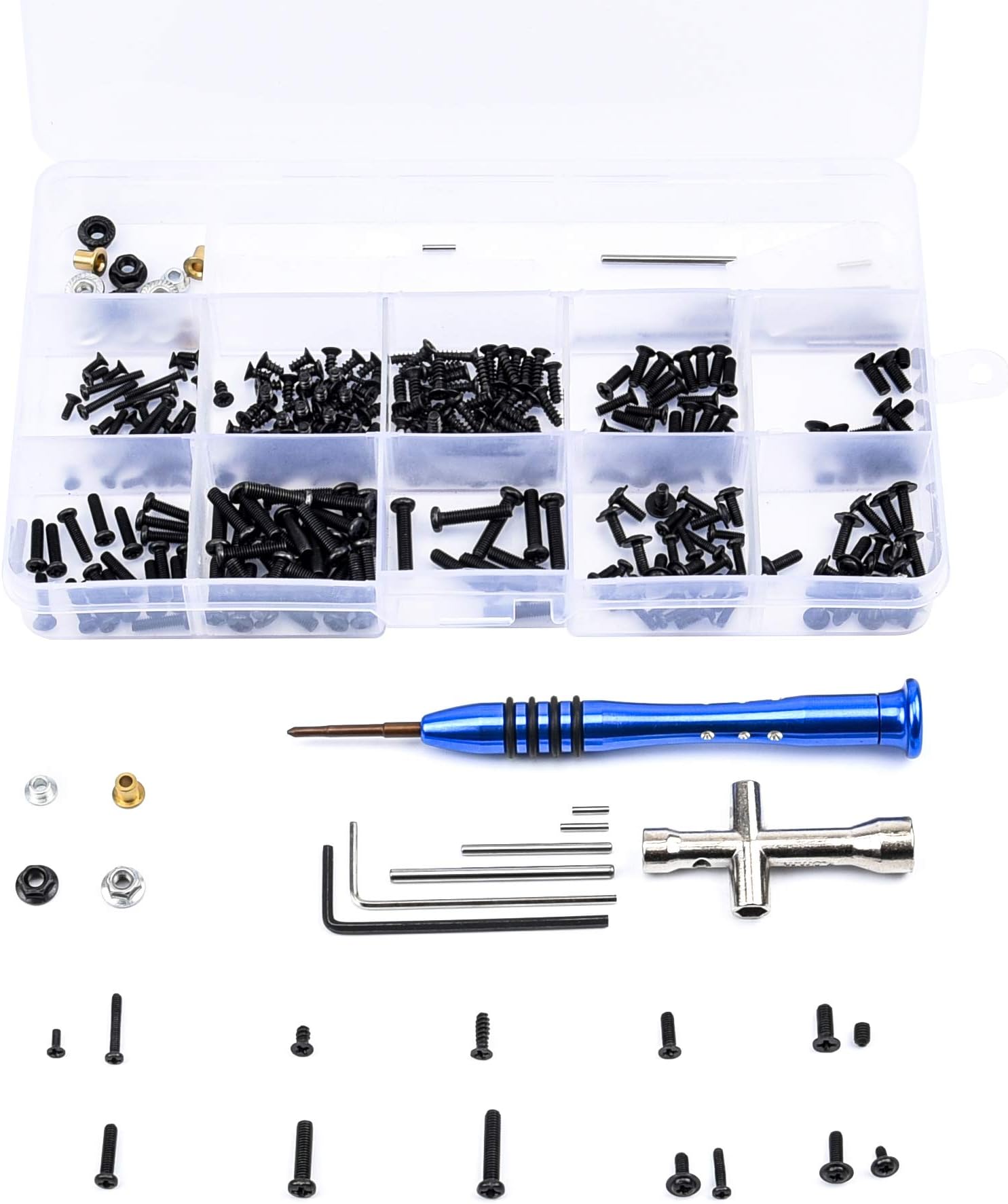 RC M2 M2.5 M3 Screws Bolt&Nuts Set Cross Sleeve Allen Wrench Swing Arm Pins Kit for Wltoys 144001 1/14 RC Car Spare Parts(316PCS)
