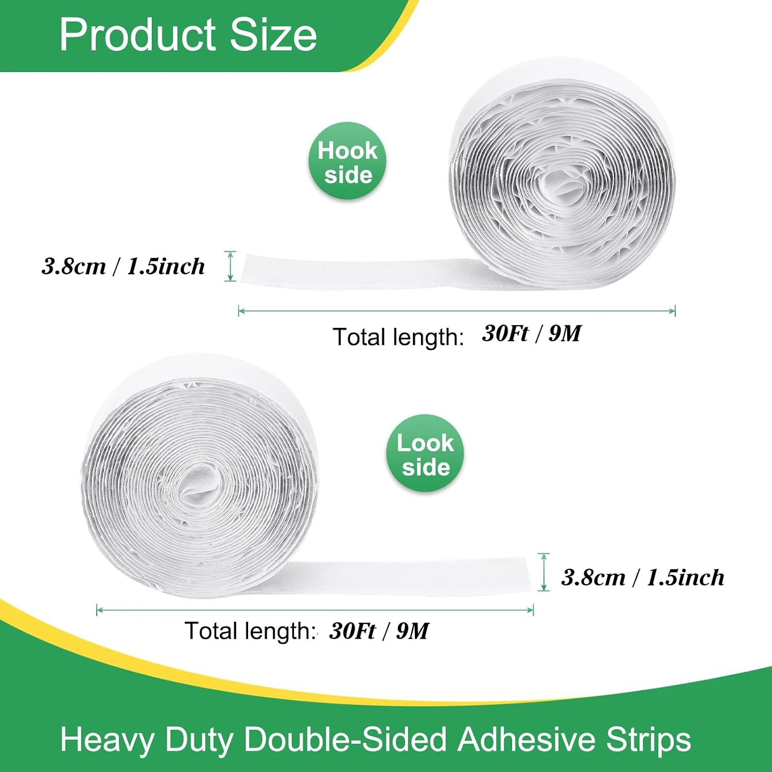 1.5 Inch x 30 Feet Hook and Loop Strips with Adhesive, Double Sided Nylon Self Adhesive Tape for Home Office School and Crafting, Prevent Sofa Cushions, Mats, Mattresses from Sliding, White