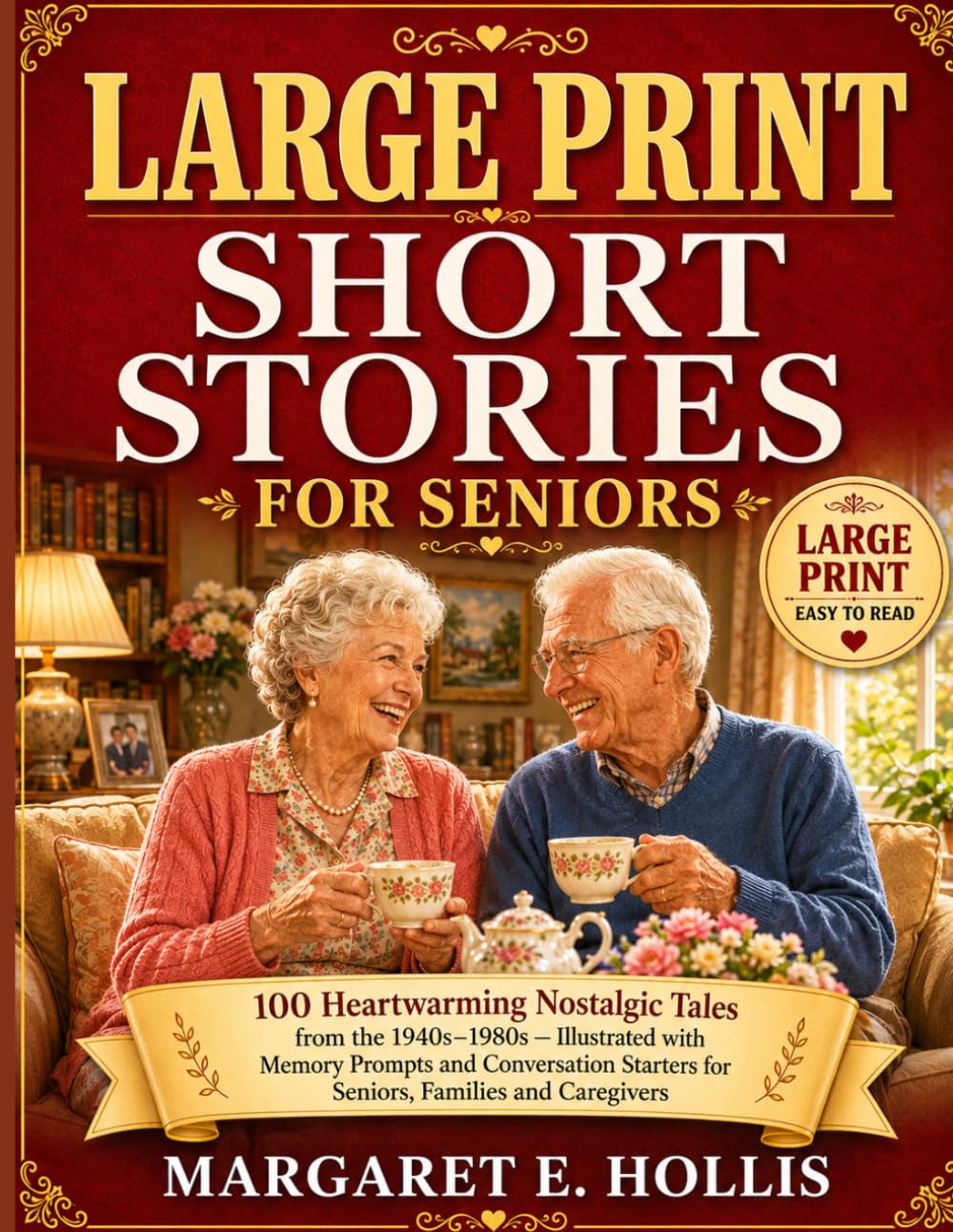 Large Print Short Stories For Seniors: 100 Heartwarming Nostalgic Tales from the 1940s–1980s — Illustrated with Memory Prompts and Conversation Starters for Seniors, Families and Caregivers