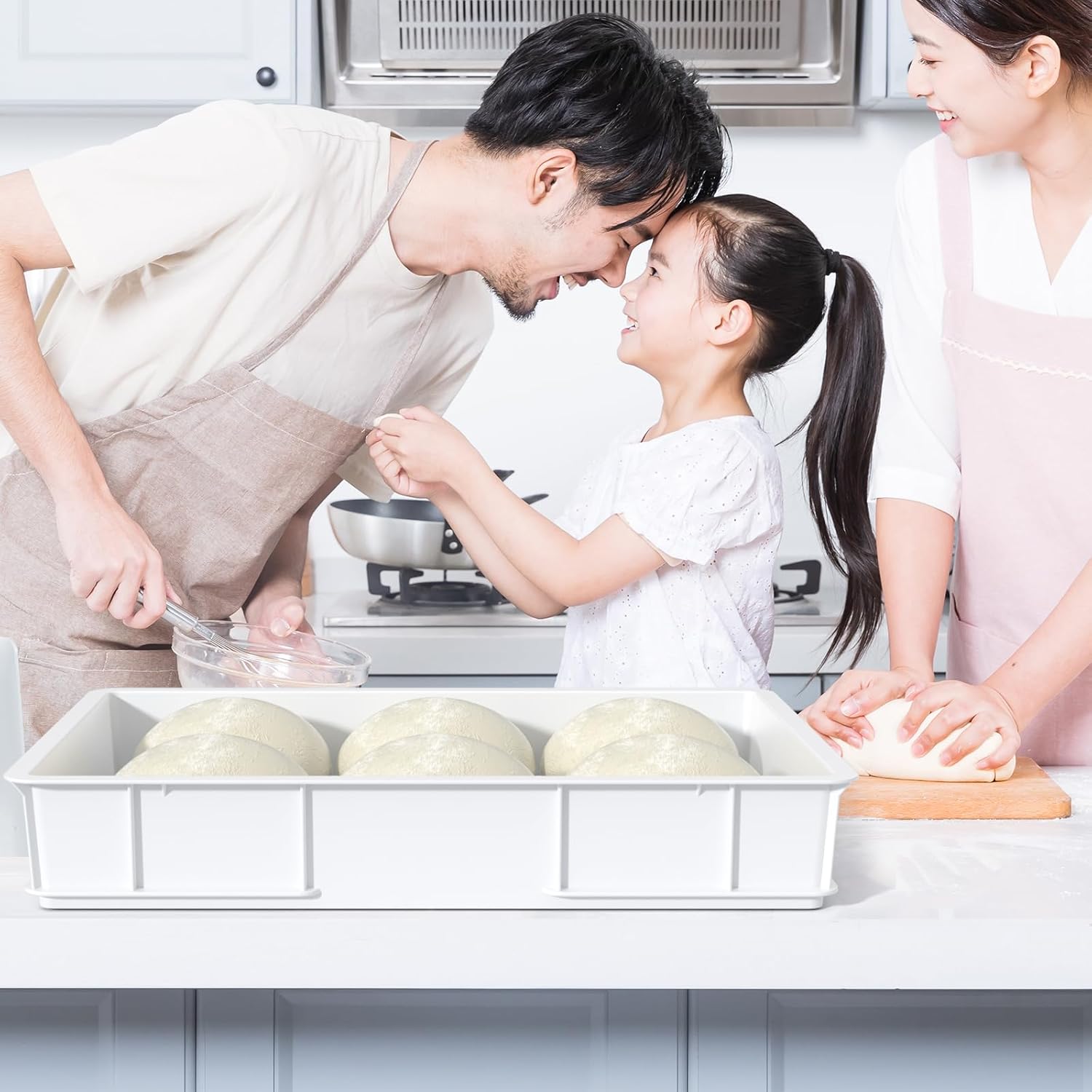 Kekow 4 Pack Plastic Pizza Dough Proofing Containers, Commercial Stackable Pizza Proofing Dough Trays, 23.62" x 16.42" x 3.74", White