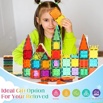 OugerToy 104PCS Magnetic Tiles STEM Building Blocks for Kids Ages 3-9, Educational Stacking Toys with Car Bases, Creative Construction Gift for Boys Girls