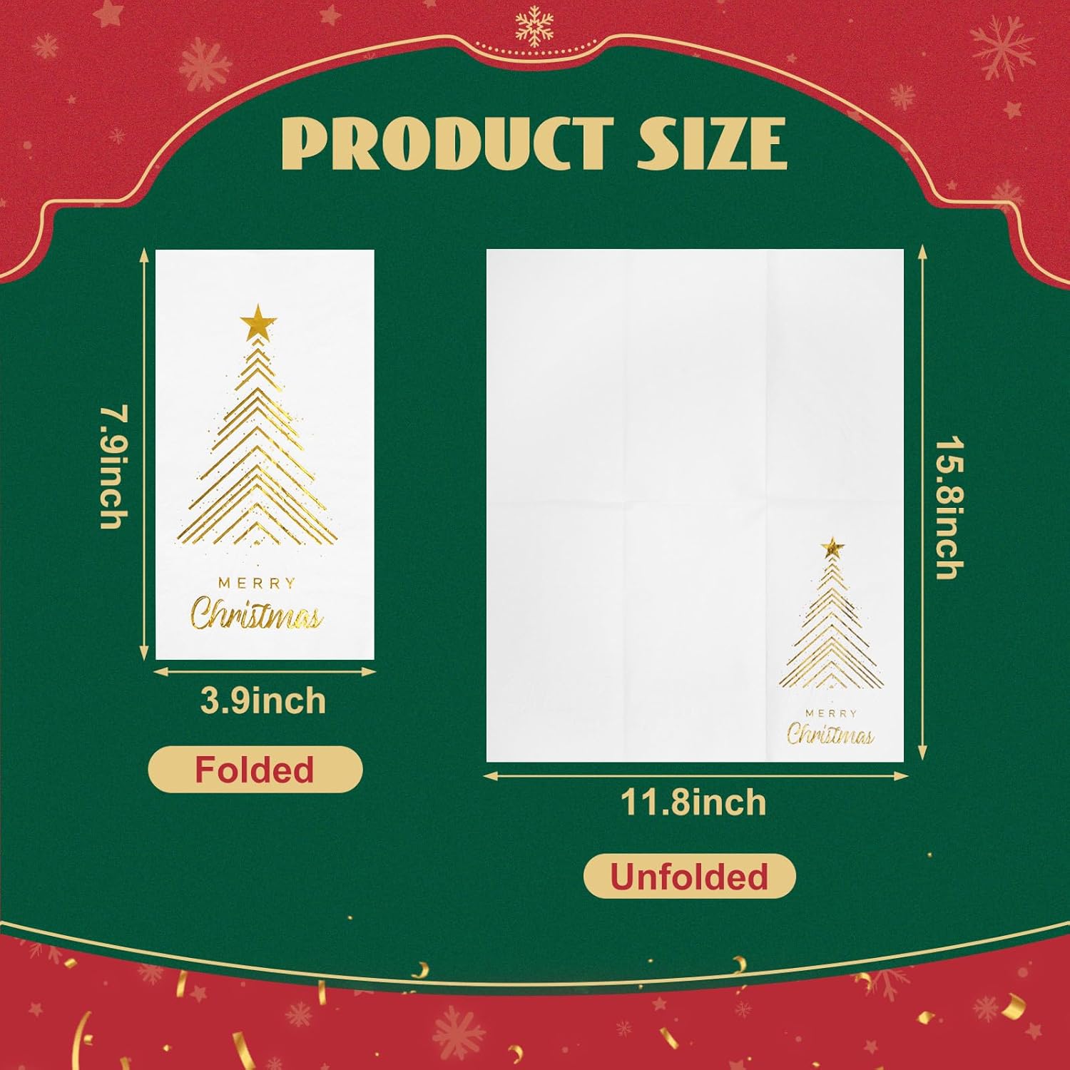 Jetec 100 Pcs Christmas Guest Napkins Gold Foil Christmas Napkins Paper Disposable Decorative Xmas Tree Hand Towels Paper for Party Lunch Dinner Home Bathroom Kitchen Winter Table(White)
