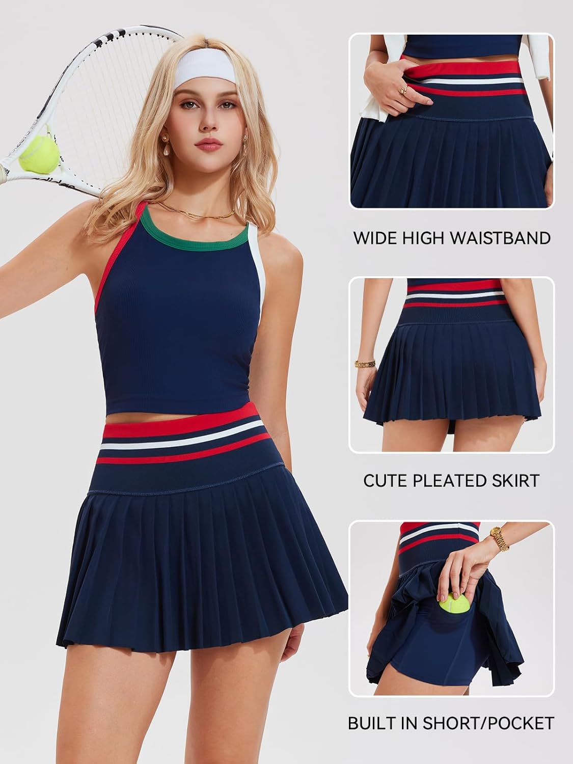 Airfree Two Piece Tennis Skirt Set Golf Outfits for Women High Waisted Tennis Short Dress with Pockets Athletic 2 Piece Sets - Image 4