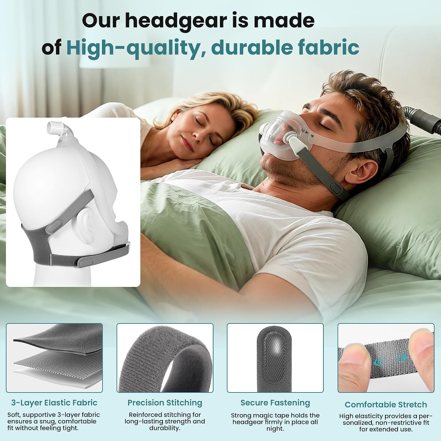 Replacement Headgear Compatible with DreamWear Full Face Mask, 2 Pack Adjustable Straps with 4 Magnetic Clips, Soft Breathable Sleep Headgear for DreamWear Full Face image 5