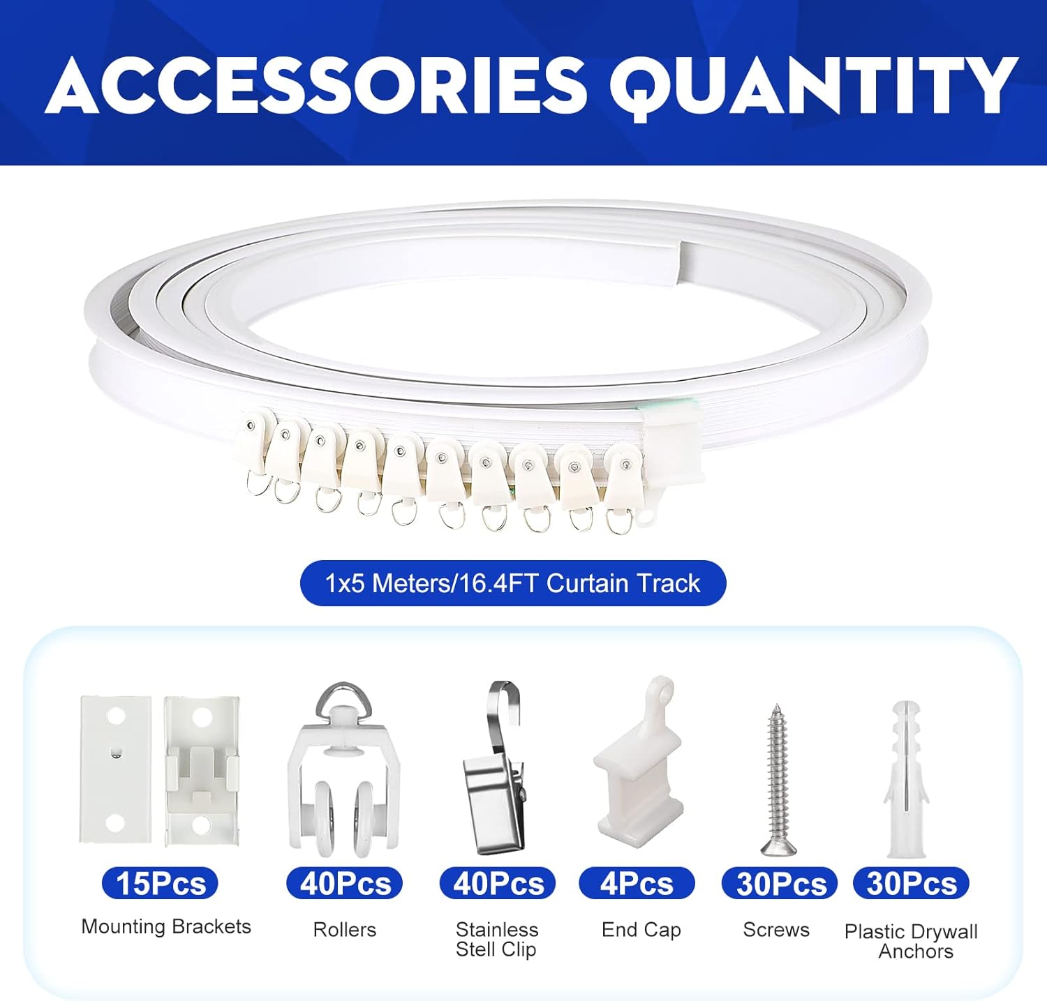 Curved Ceiling Curtain Track Flexible Bendable Mount for Curtain Rail Bunk Bed Bay Window Room Divider (5 m/ 16.4 ft)