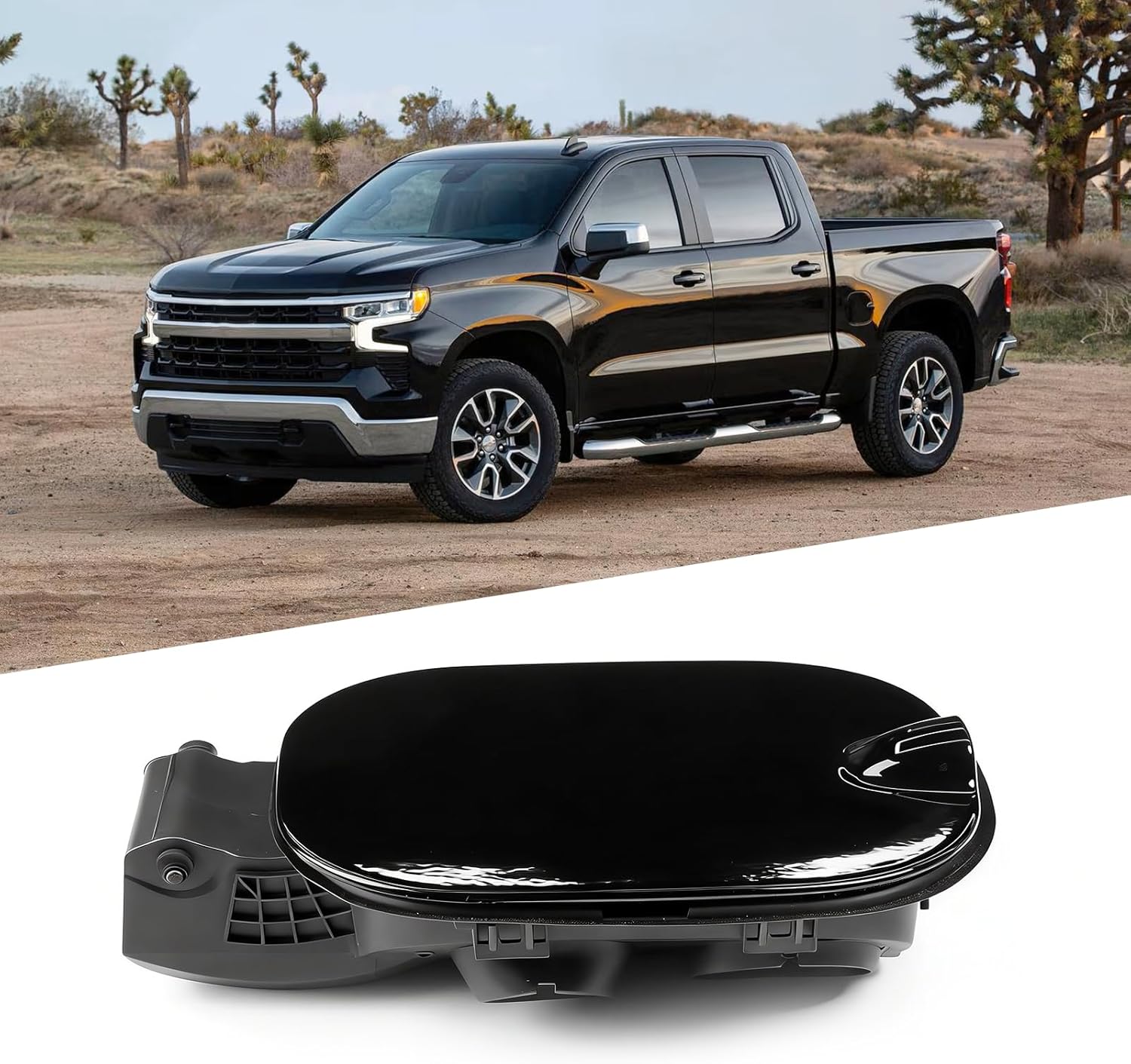 Moonlinks Compatible with 2019-2025 Chevy Silverado 1500 6.6FT Fuel Tank Filler Pipe Housing with Glossy Black Cover, Gas Tank Door HousingReplacement w/Gas Cap Fuel Door replace 84745944,84745974
