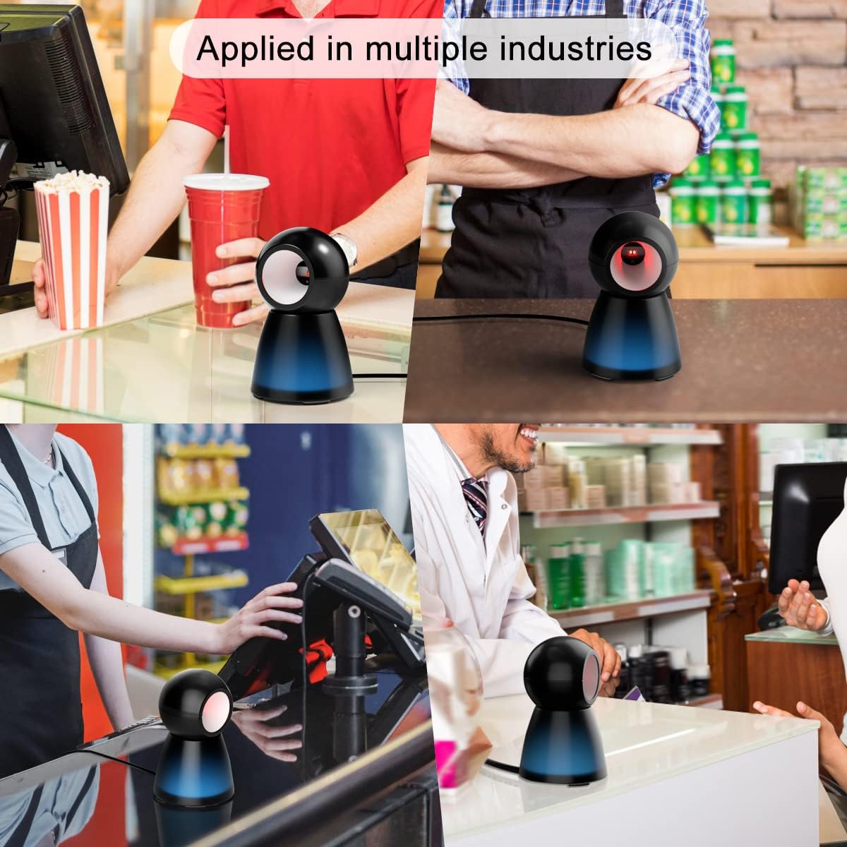 Handsfree 2D QR Barcode Scanner, TEEMI USB Wired Omnidirectional Desktop Bar Code Reader Scanner Screen Scanning CMOS Imager Presentation Bar Code Reader Compact Size, TMSL-73