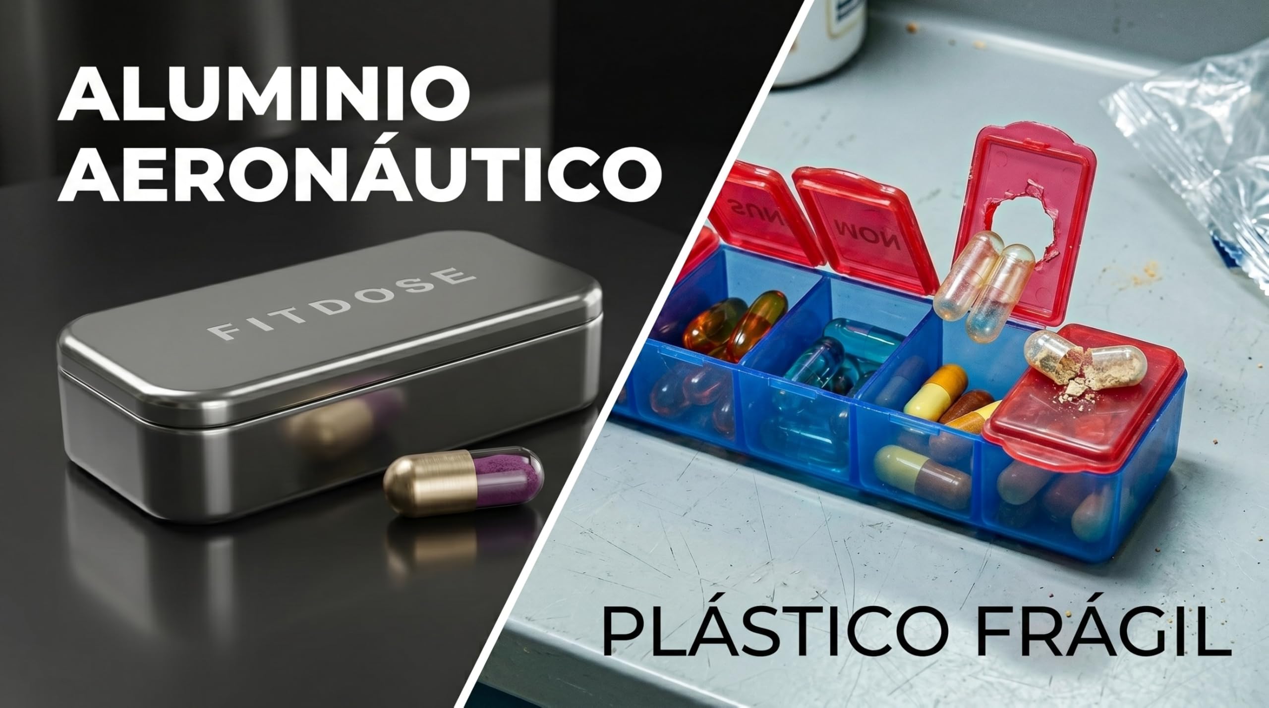 Pastillero Pequeño de Aluminio Macizo Premium – Organizador de Pastillas y Vitaminas Cero Plástico, con 3 Compartimentos y Cierre Magnético para Viaje