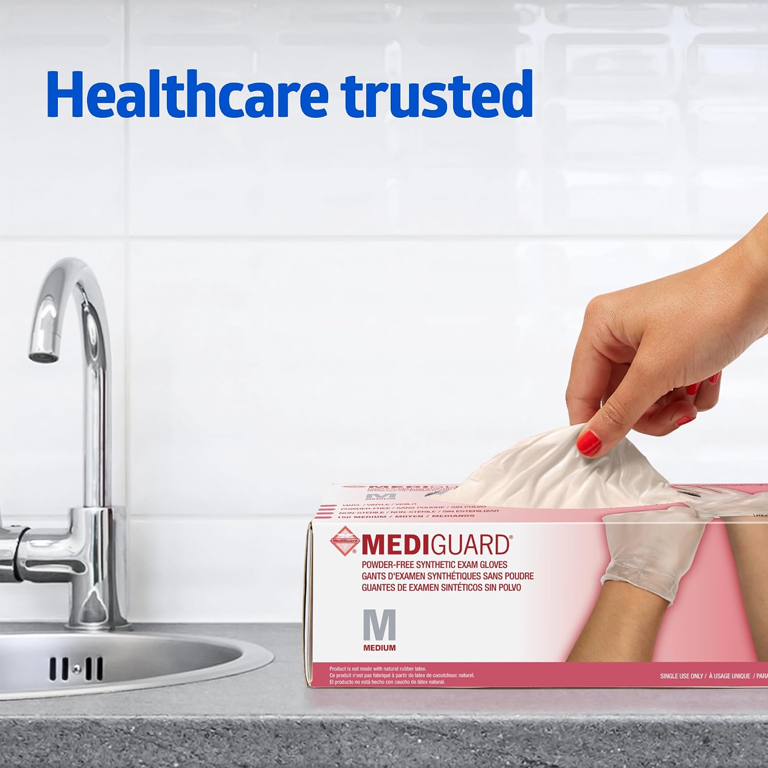 Medline MediGuard Vinyl Exam Gloves, 150 Count, Large, Powder Free, Disposable, Not Made with Natural Rubber Latex, All-purpose Medical Tasks