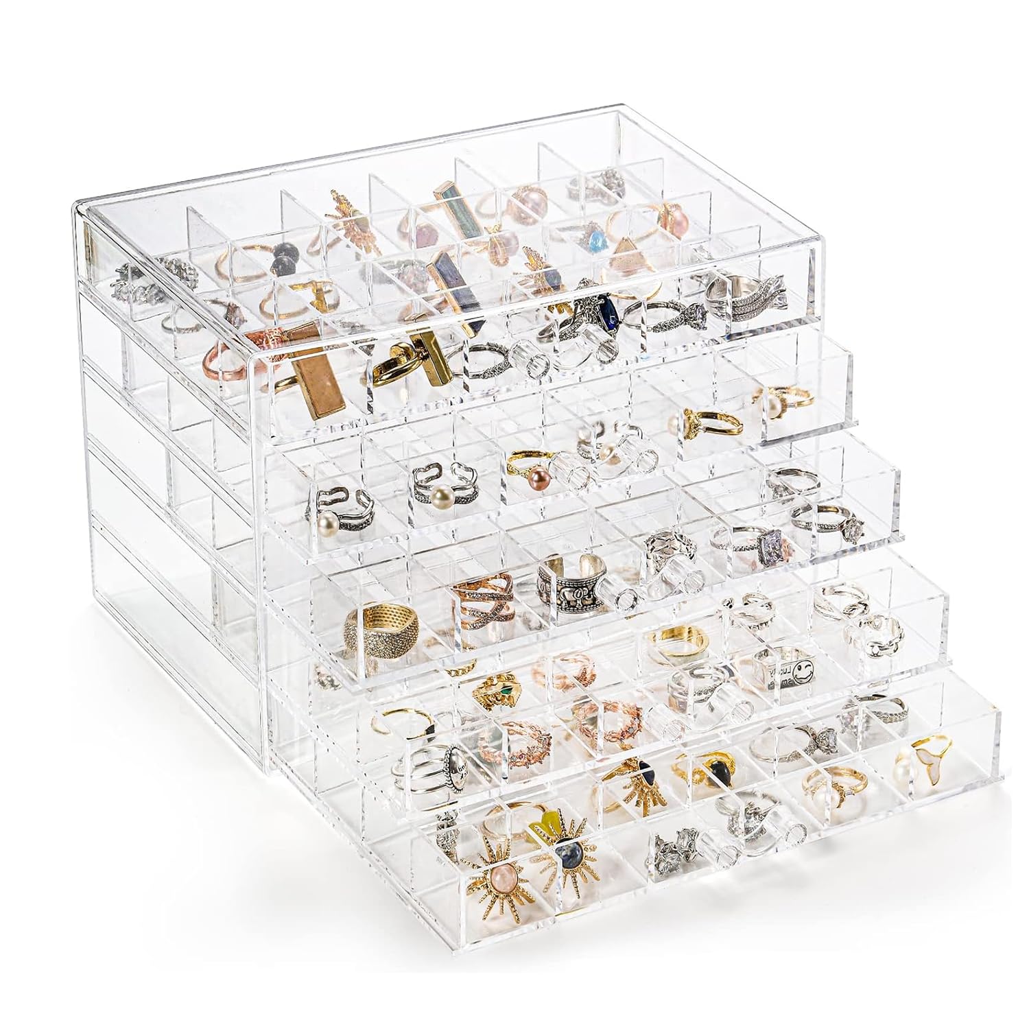 Zinaroty Klare Acryl-Schmuck Aufbewahrungsbox,Transparente Ohrring Ring Aufbewahrungsbox,Transparente Ohrring Halter mit 3/5 Schubladen,Geeignet für Frauen und Mädchen (5 Drawers)