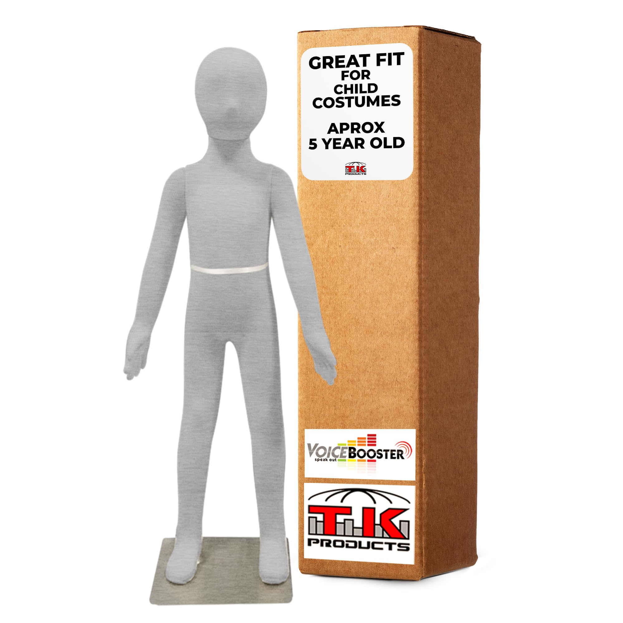 Child Mannequin (5 Year Old) by Voicebooster Speak Out - Flexible, Bendable, Poseable Standing Model with Adjustable Arms - Soft Foam Dress Form for Costumes, Clothing Display, Sewing - Grey