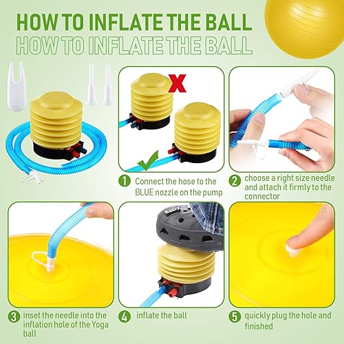 Miniatura 6 de Leyndo 2 pelotas de yoga grandes de 26 pulgadas, pelota de ejercicio antiestallido con bomba, 26 pulgadas25.6 in para mejorar la postura,