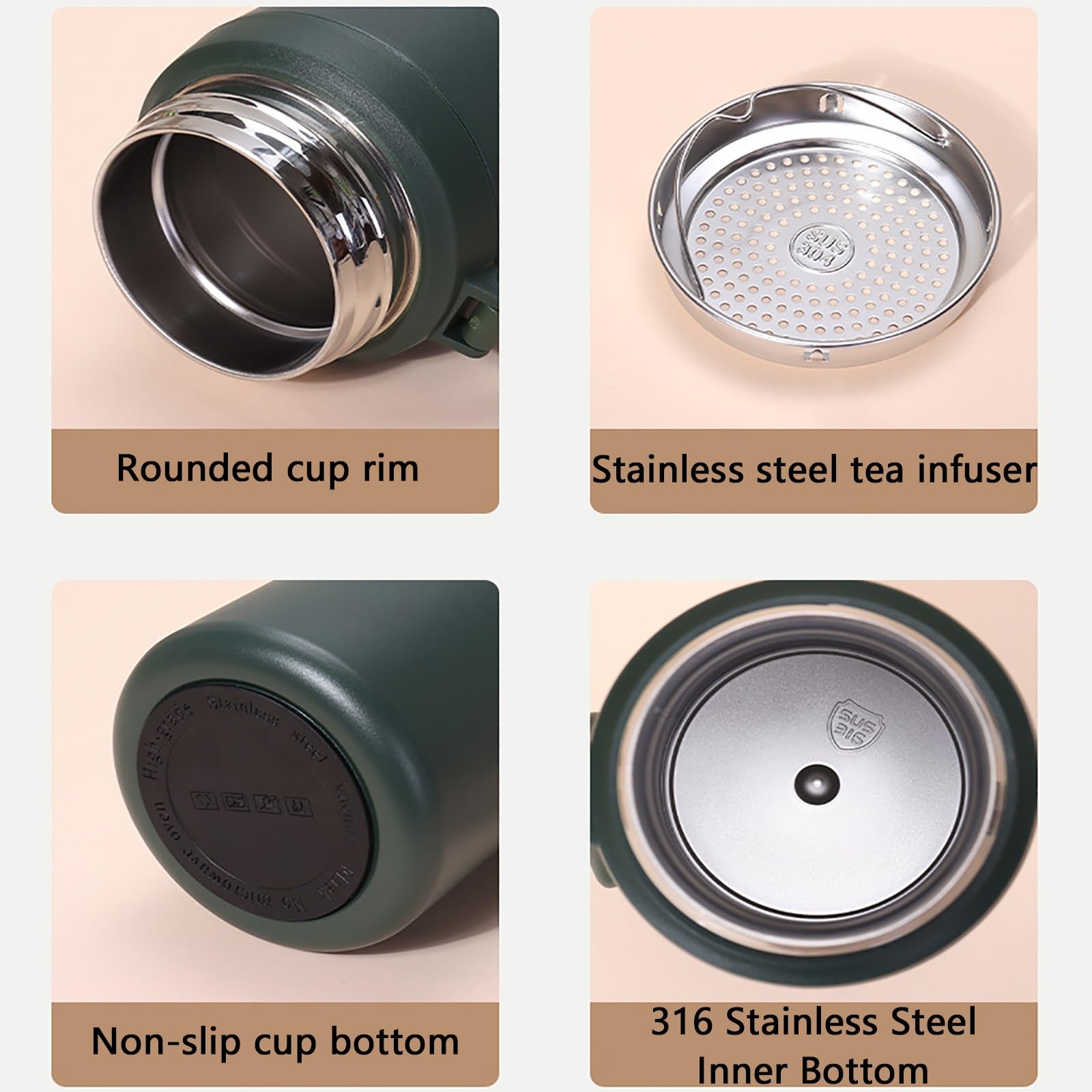 1200ml / 40.5oz, Vaso Termo, Taza Termica, Gran Capacidad, Mantiene El Calor y El Frío, Ideal para Viajes, Senderismo y Acampada(White)