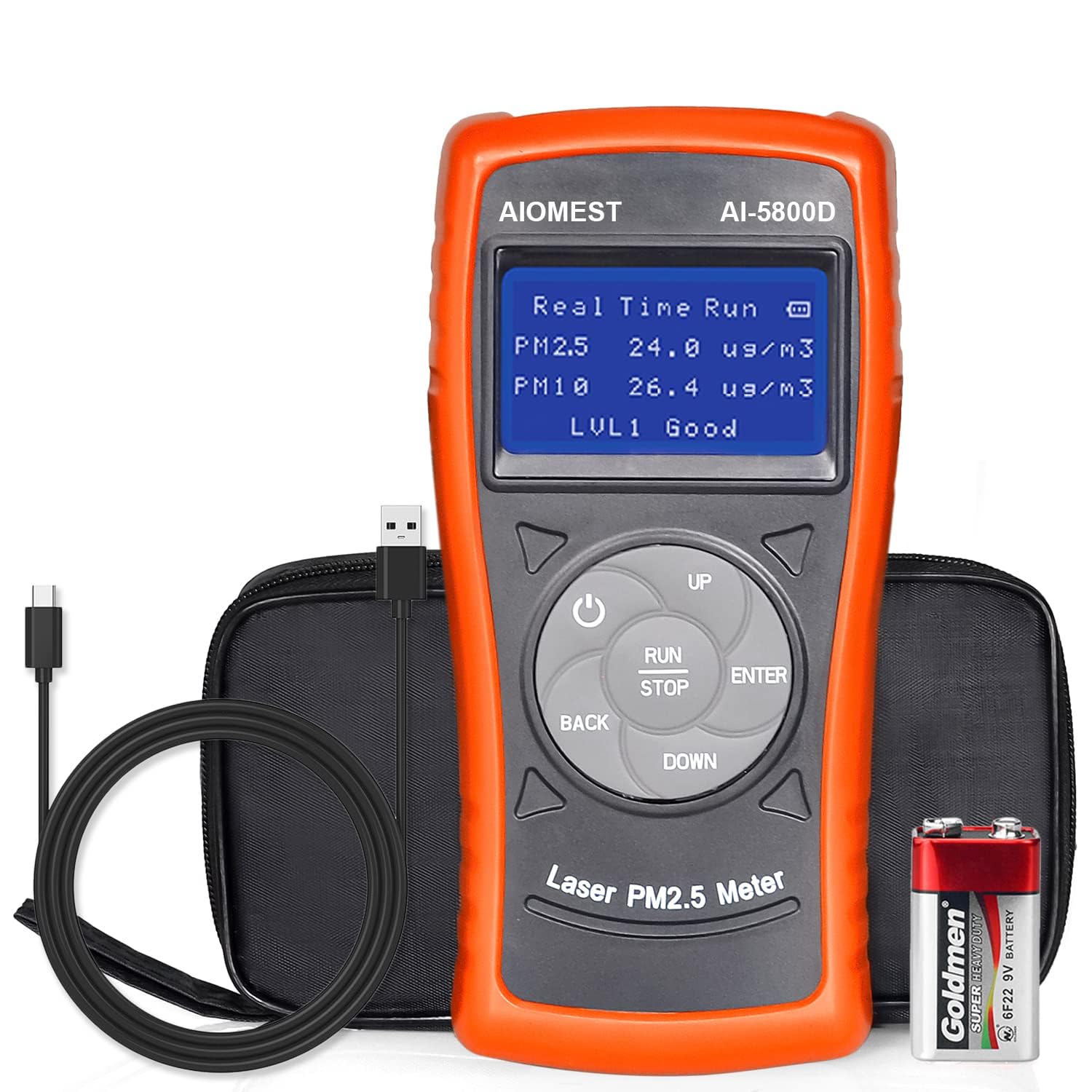 AIOMEST Air Quality Monitor-Laser PM 2.5/PM 10 Detector,Pollution Meter Sensor, Rechargeable Dust Particle Tester with Timing for Air Filter Home Indoor Outdoor, AI-5800D