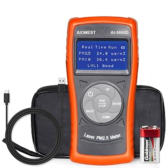 AIOMEST Air Quality Monitor-Laser PM 2.5/PM 10 Detector,Pollution Meter Sensor, Dust Particle Tester with Timing for Air Filter Home Indoor Outdoor, AI-5800D