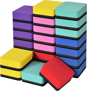Dry Erase Erasers, 24 Pack Magnetic Whiteboard Erasers for Kids and Students, Mini Dry Erase Board Erasers for Classroom Home, and Office Square, 6 Color