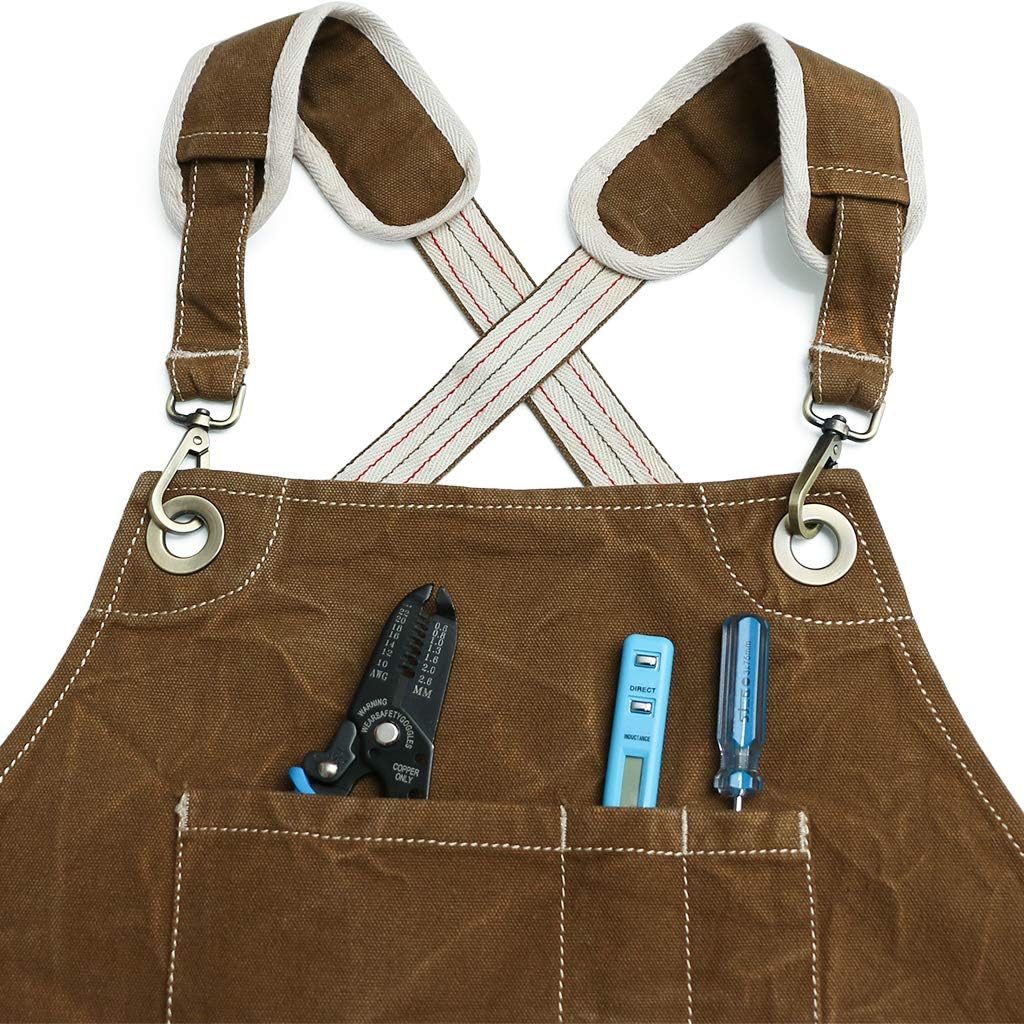Jeanerlor Water-Resistant Work Aprons Heavy Duty Waxed Canvas Tool Apron