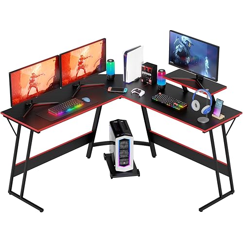 FDW L Shaped 51 Inch Gaming Desk,Corner Computer Desk,PC Gaming Desk,Writing Workstation with Large Monitor Stand for Home Office,Black