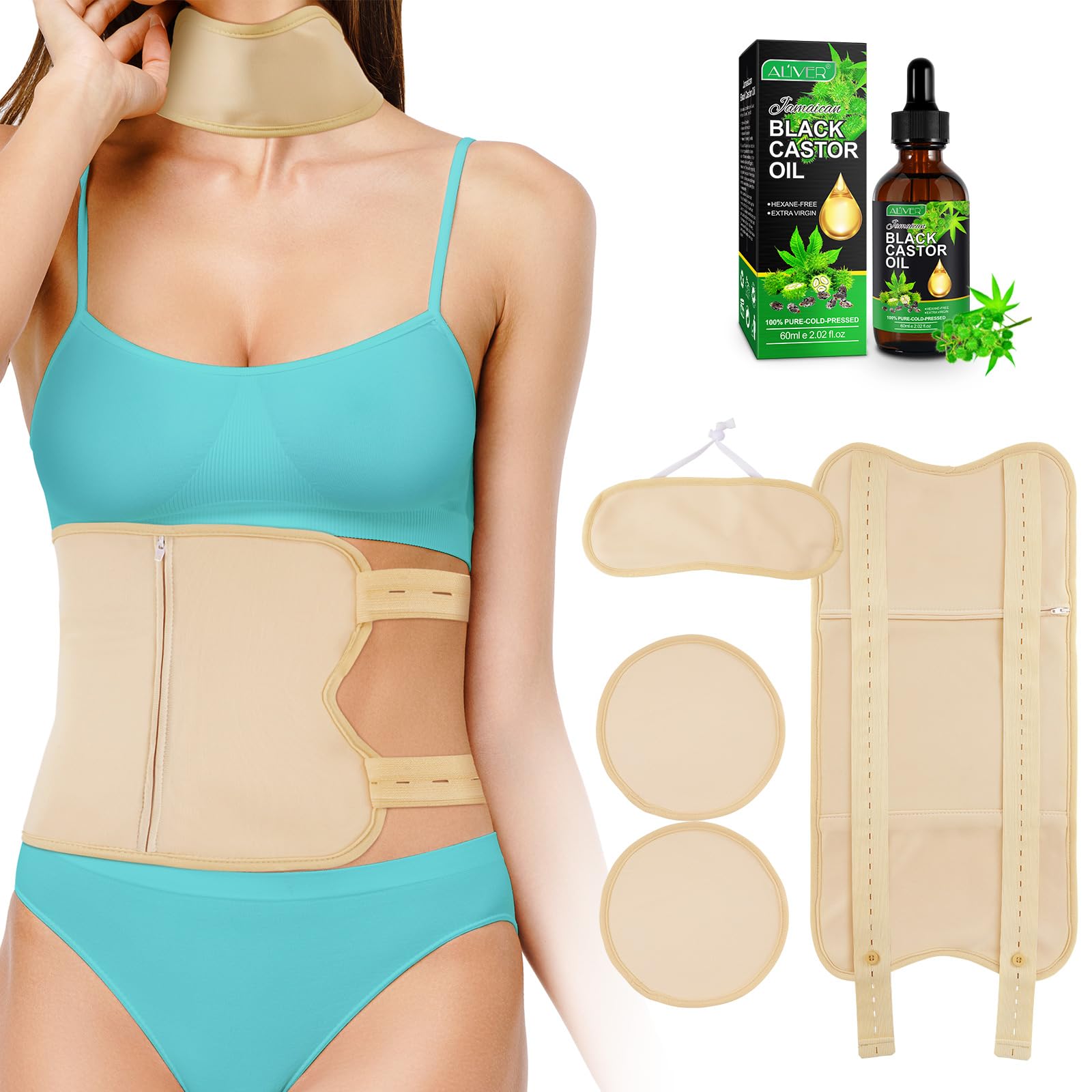 Paquete de aceite de ricino para el hígado, aceite de ricino orgánico, kit de paquete de aceite de ricino para la cintura y el cuello,