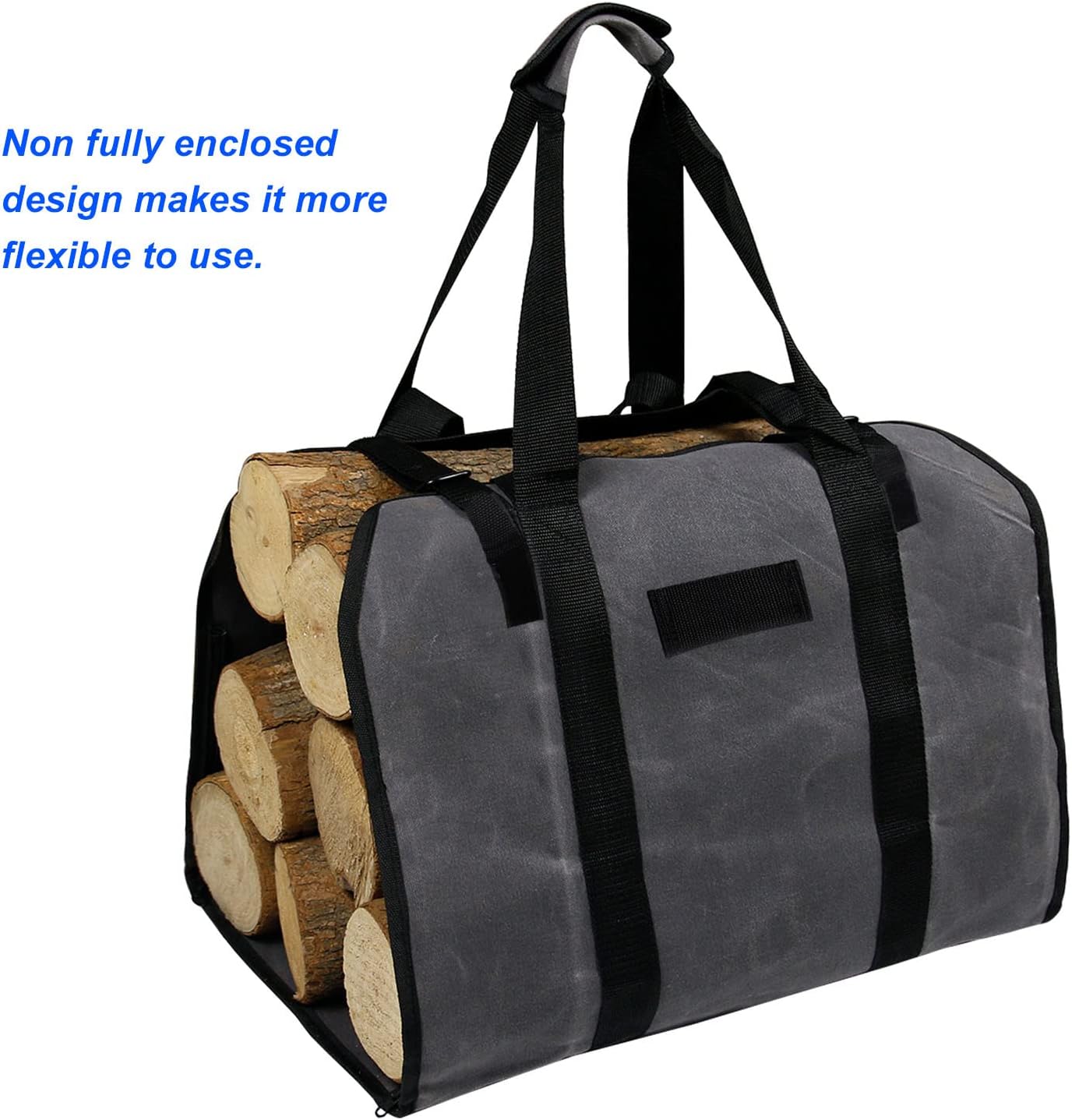 KANASI Firewood Carrier Bag, Large Waxed Canvas Log Holder with Side Tool Straps for Home Fireplace and Outdoor Camping Wood Storage