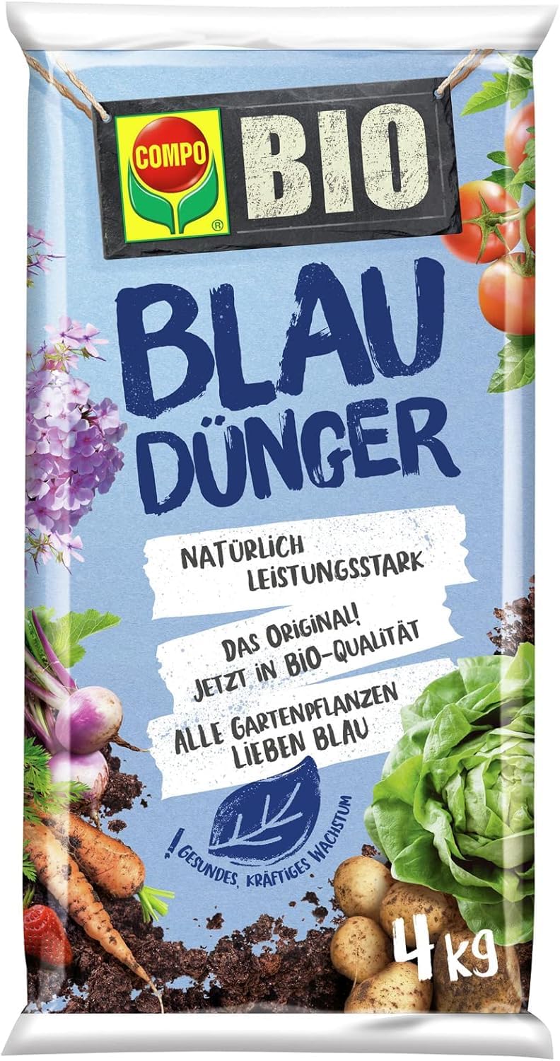 COMPO BIO Blaudünger – Bio-Dünger für alle Garten- und Balkonpflanzen – universal einsetzbar - für Blumen, Gemüse und Obst – 4 kg, blau