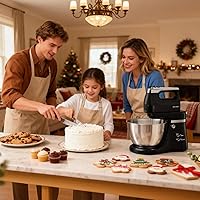 Vista 9 de Batidora de mano eléctrica de pie para cocina, 2 en 1, 4.8 cuartos de galón de capacidad de rotación automática y batidor, batidora de pie