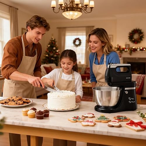 Miniatura 9 de Batidora de mano eléctrica de pie para cocina, 2 en 1, 4.8 cuartos de galón de capacidad de rotación automática y batidor, batidora de pie con